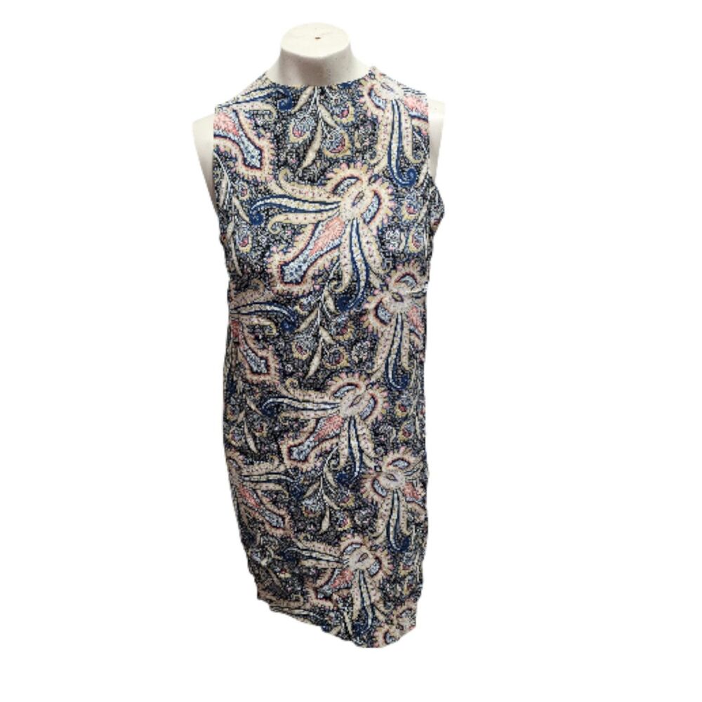 Topshop Sleeveless Dress Size 6 US Paisley Print Shift‎ Sheath Blue Pink Retro